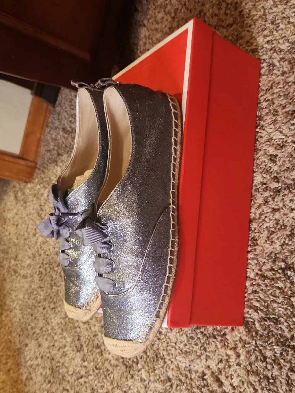 Coach Glitter Espadrille Lace-Up Flats - Silver